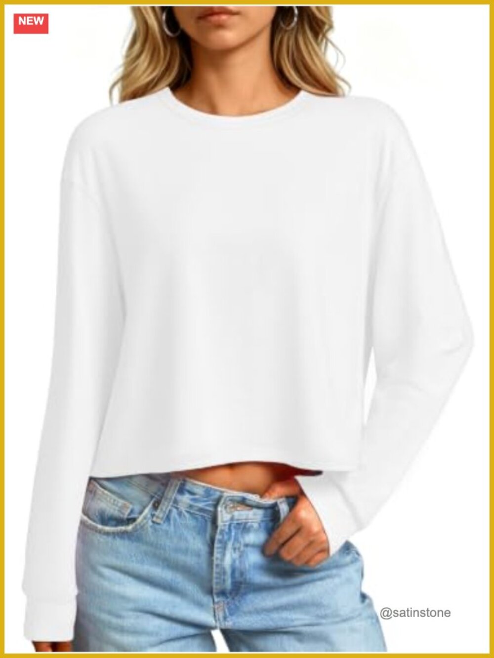 Long Sleeve Crop Top Loose Fit Casual Cotton Tshirt for Women